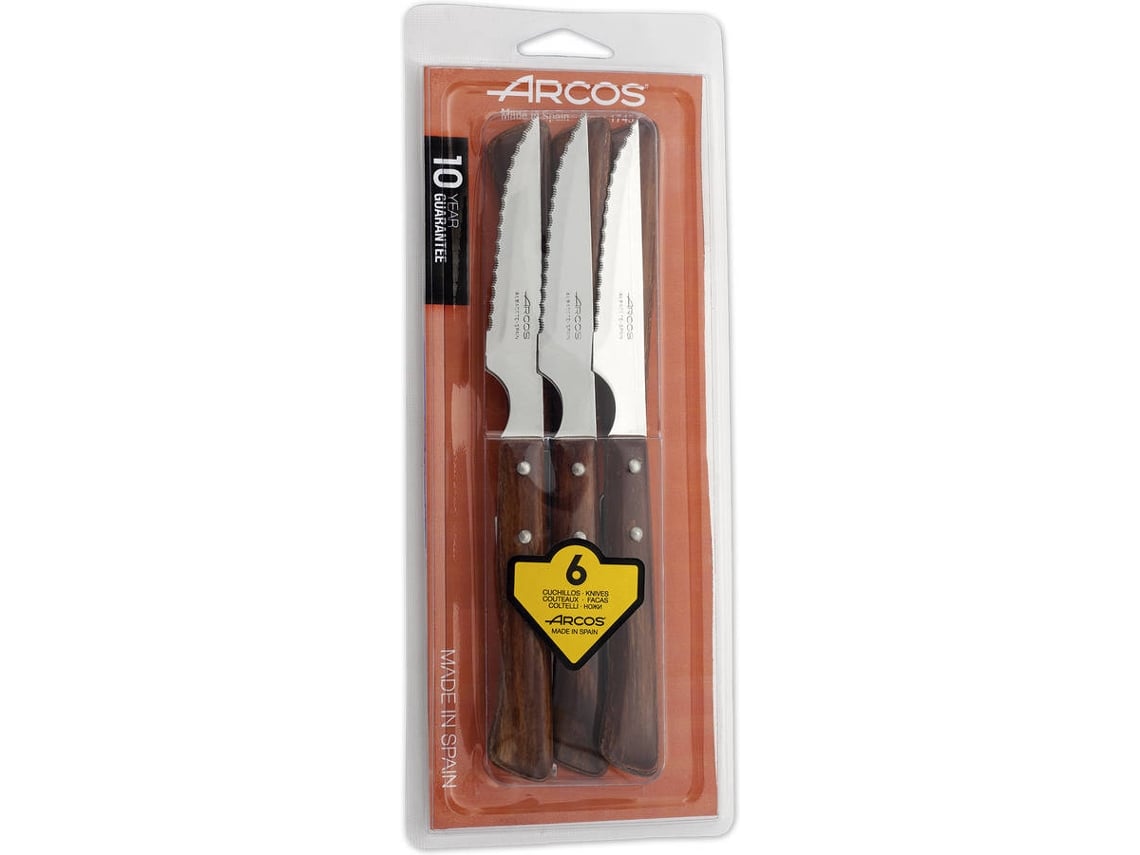 Arcos  6 Piezas de cuchillos chuleteros y carne con mango madera