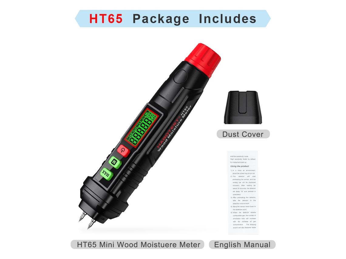Medidor De Humedad Portátil Habotest Para Madera Con Pantalla Lcd Retroiluminada Para Madera, Leña, Ladrillos, Cemento Y Hormigón.