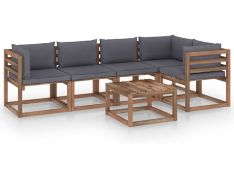 Conjunto 6 Muebles de jardín de palets VIDAXL con cojines madera impregnada