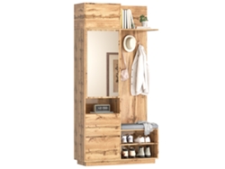 Armario compacto con espejo, banco y zapatero, color natural, 90 cm, MOBRIO