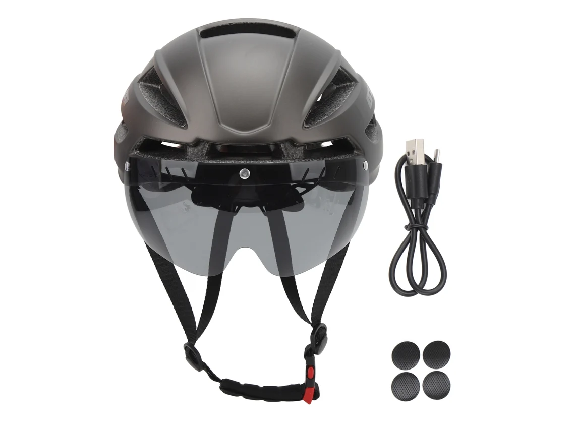 2026-casco De Bicicleta Adulto Cjd Xxl Con Luz Trasera Usb Recargable Y Gafas Magnéticas Desmontables Para Hombre Mujer Ciclistas Gris Titanio