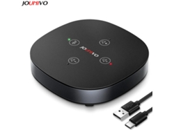 Micrófono omnidireccional negro con altavoz, interfaz USB y control de silencio. Mdug