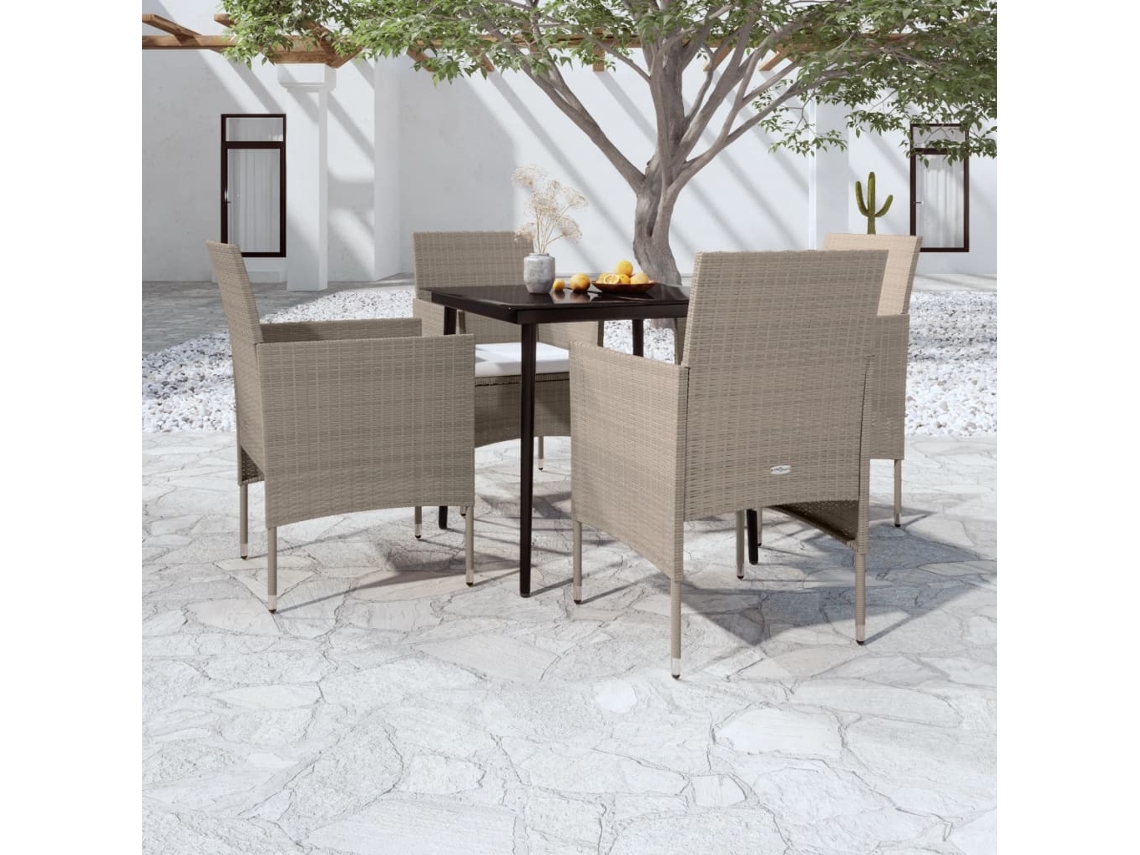 Conjunto 5 Peças Jantar P/ Jardim C/ Almofadões Bege E Preto Dkd Home Decor