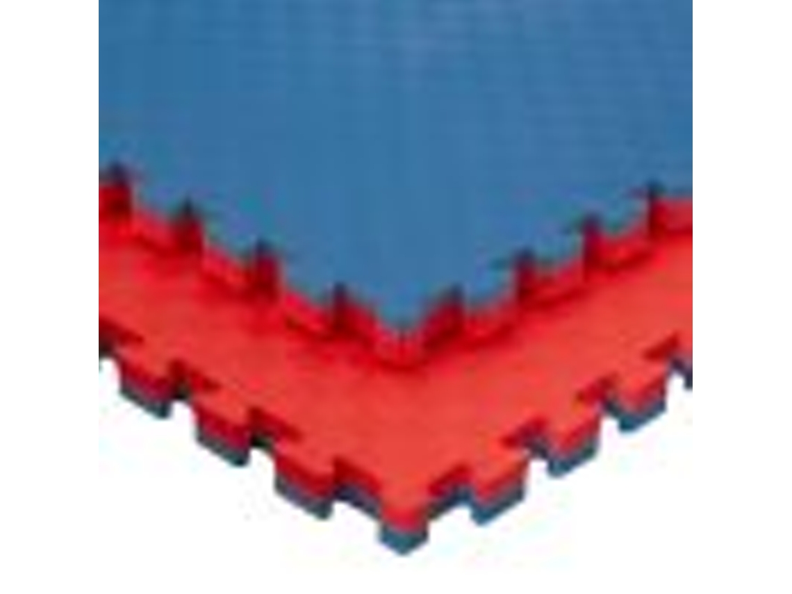 Tatami Puzzle 40 PIEZAS (40m² ) Esterilla Goma Espuma Tatami Suelo para Gimnasio Ideal Artes Marciales 1m x 1m x 2,5cm Superficie 5 líneas Azul/Rojo
