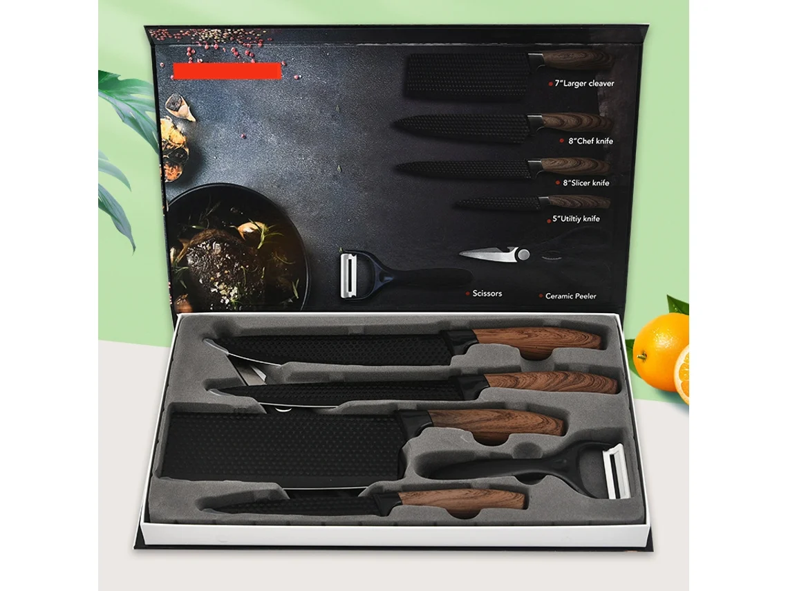 Juego De 6 Cuchillos De Cocina De Acero Inoxidable Con Tijeras Y Caja De Regalo.