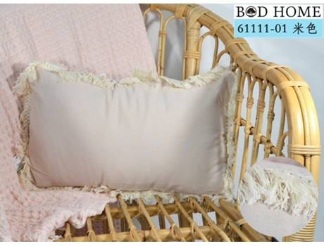 Almofada Com Franjas Totalmente Embrulhada Bege 30*50 Cm BOD HOME