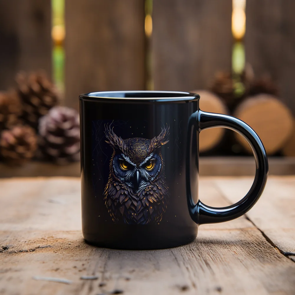 Taza De Café De Cerámica Con Diseño De Búho Oscuro (negra, 330 Ml), Taza De Té Con Leche 3d, Taza De Desayuno Creativa.