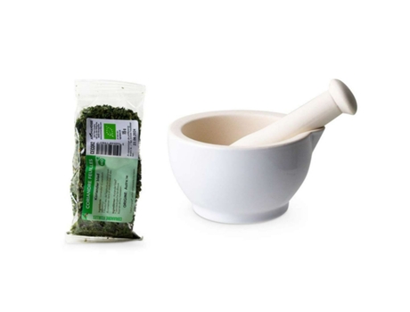 Mortero De Gres Blanco + Hojas De Cilantro Orgánico - 15 G