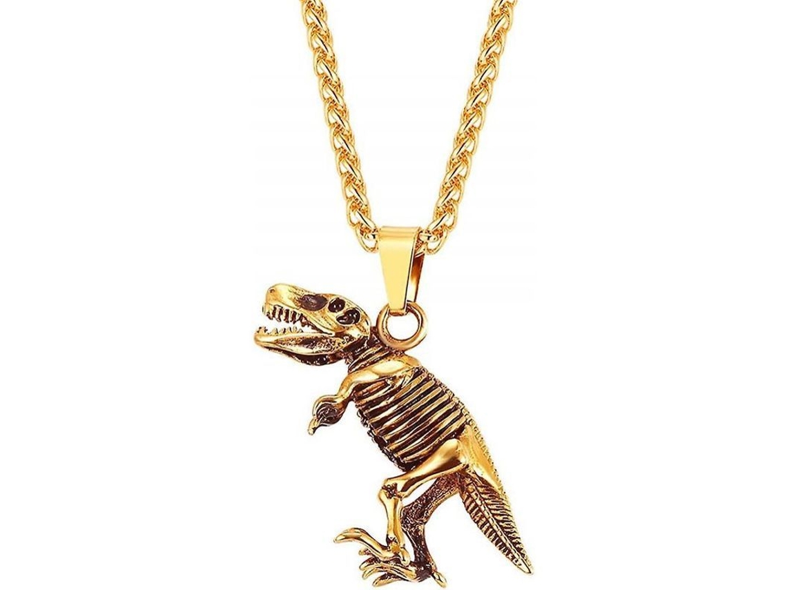Collar con colgante de tiburón/pez/delfín 2026 para hombres y niños, en acero inoxidable 316L, color: dinosaurio dorado.