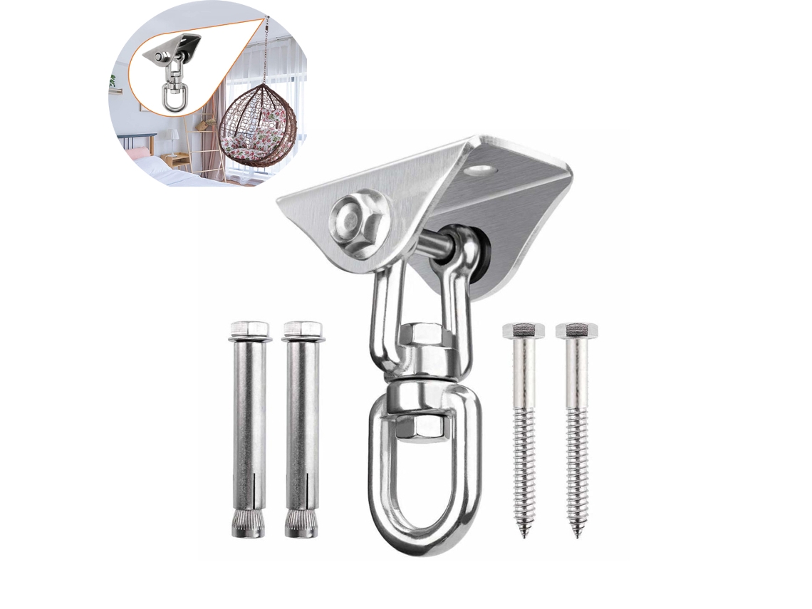 VVJIJILLY Gancho De Teto 304 Inox Rotativo 360°, Para Saco De Boxe, Ioga, Rede, Carga Até 450kg Com 4 Parafusos