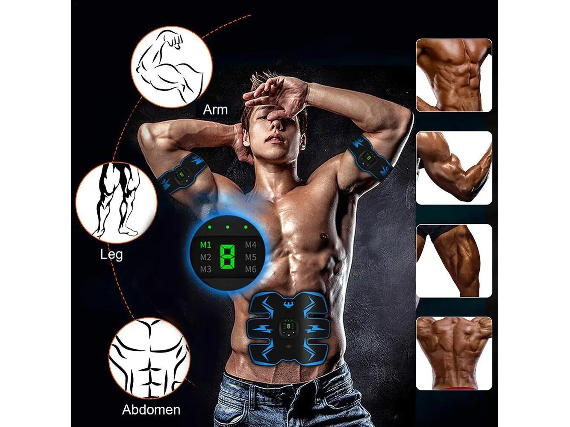 Conjunto Estimulador Muscular Abdominal Brazos Ems Entrenador Eléctrico Moldeador Pantalla Lcd Cinturón Recargable