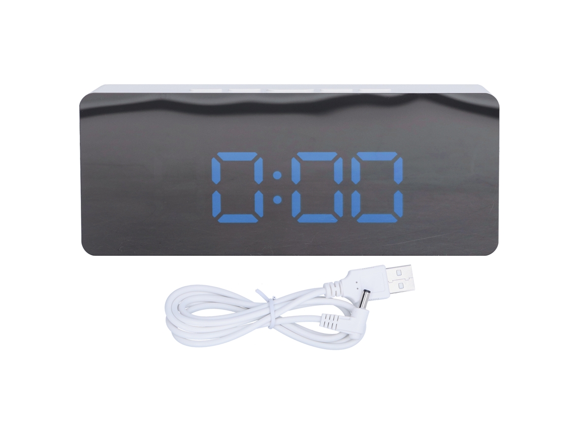 Reloj digital con espejo LED y función de repetición para dormitorio, sala de estar u oficina, blanco en forma de concha (ts S69 B)