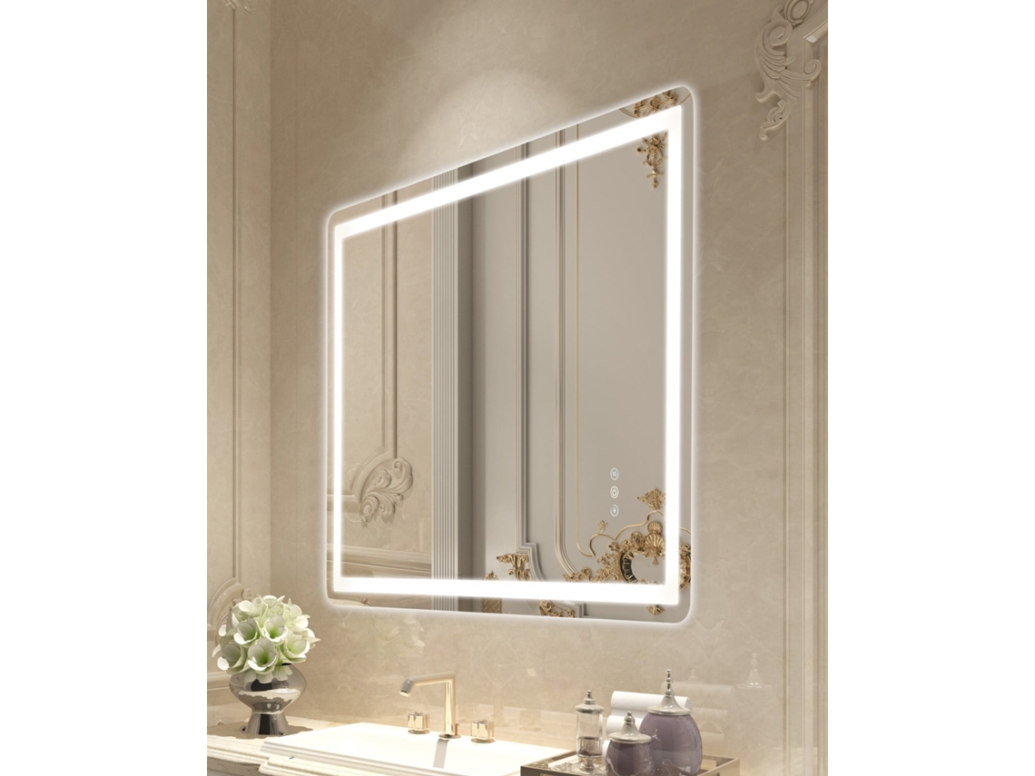 Espejo de baño LED Succebuy de 70 x 100 cm, antivaho, 3 núcleos