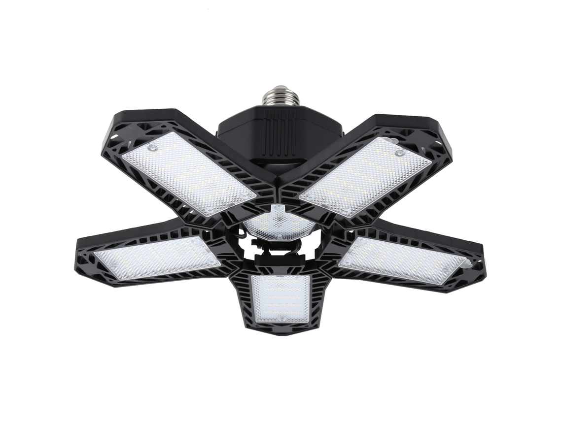 Lámpara LED para garaje, 137 LED, 5 aspas, 80 W, casquillo E27/E26, color negro.