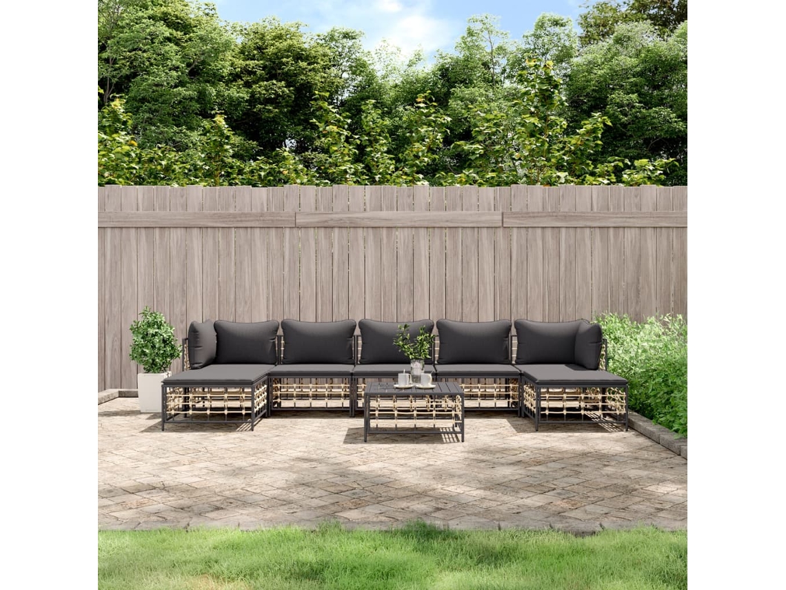 Conjunto de muebles de jardín con cojines de mimbre antracita, Dkd Home Decor