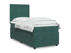 Cama Box Spring Con Colchón Terciopelo Verde Oscuro 90x190 Cm