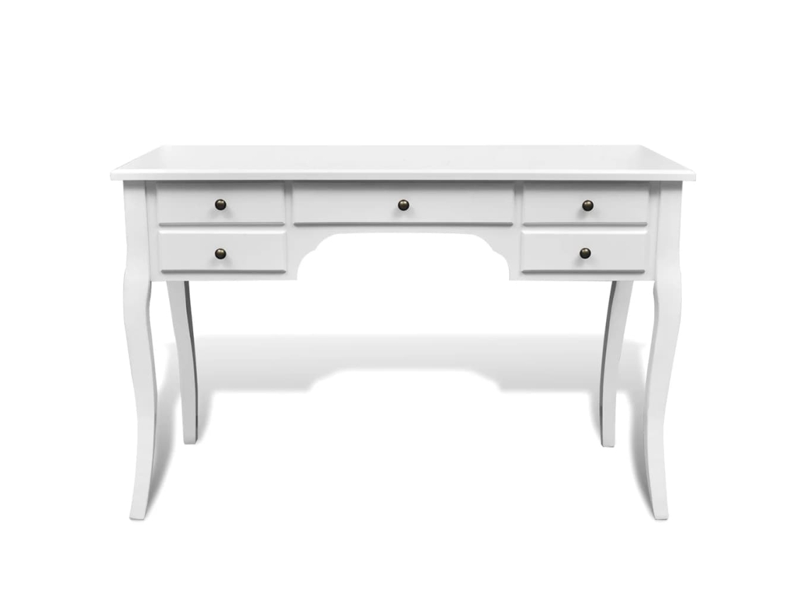 Escritorio | Mesa De Trabajo Francés De Madera Con Patas Curvadas Y 5 Cajones