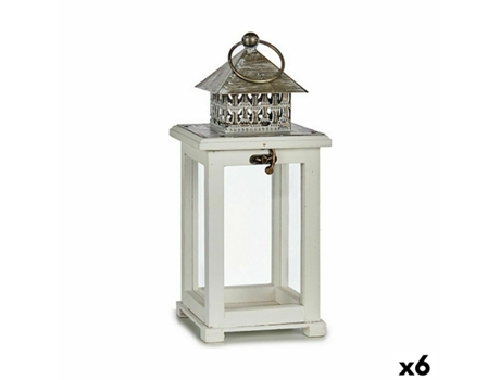 Farol Blanco Plateado Madera Metal 13 x 29 x 13 cm (6 Unidades) GIFT DECOR