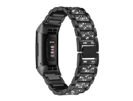 Correa de acero inoxidable cadena de diamantes de imitación para Fitbit Charge 3/4 - negro