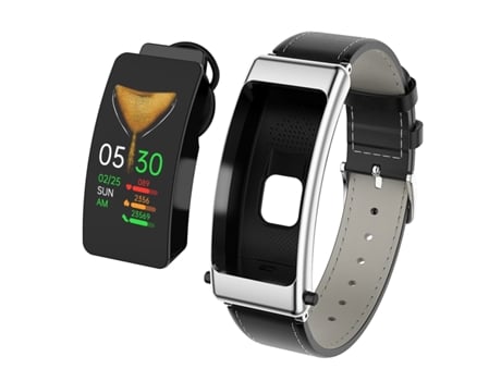 Smartwatch K50 1.08 '' Correa de cuero Auricular extraíble IP67 Soporte impermeable Llamada Bluetooth (Negro Plata)