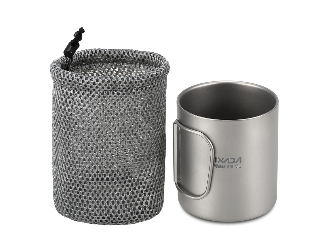 Taza De Titanio De Doble Pared, De 220 Ml/450 Ml, Con Asa Plegable, Para Agua, Café, Té, Acampada Y Uso Al Aire Libre.