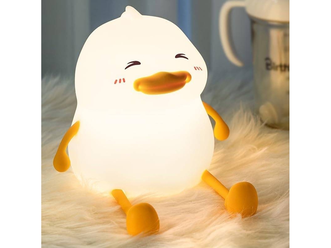 Luz nocturna LED de pato, luz nocturna de silicona para bebé, lámpara de mesa recargable (blanca)