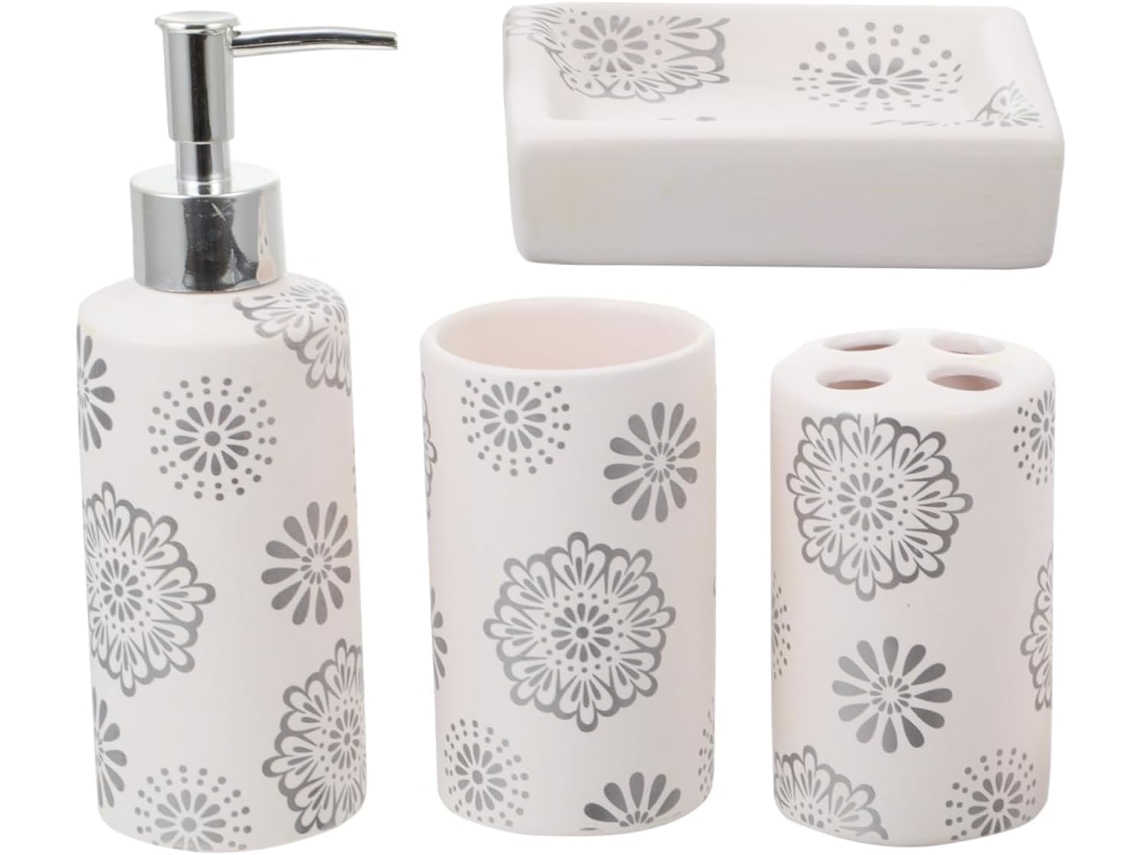 Juego de baño de 4 piezas: jabonera, portacepillos de dientes, protector bucal y jabonera, colores surtidos.