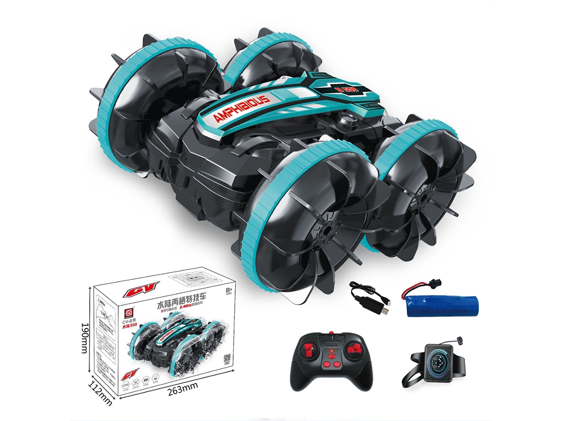 Coche anfibio infantil con control remoto, diseño impermeable, maniobras de 360° y derrape, modelo azul para divertirse. Aeuzwr