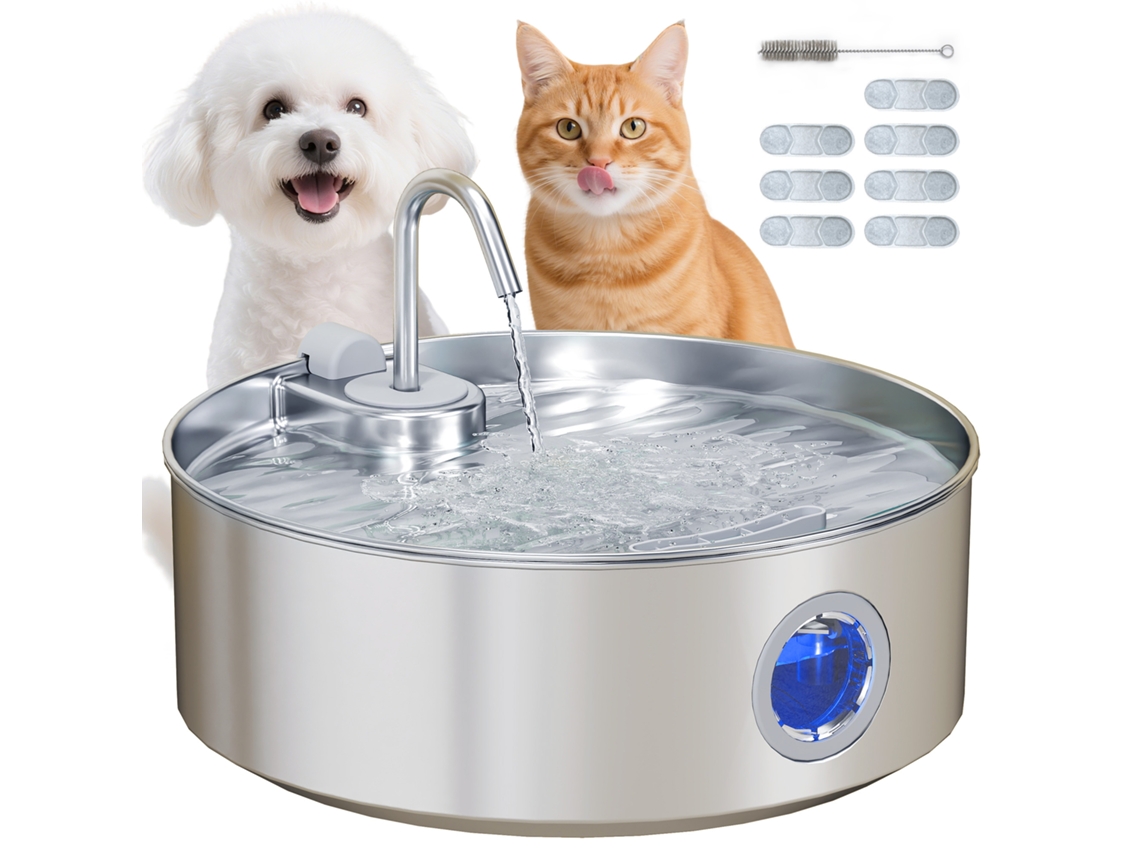 Fuente De Agua Para Gatos De Acero Inoxidable, 7 Litros, Automática, Silenciosa, Con Filtro.