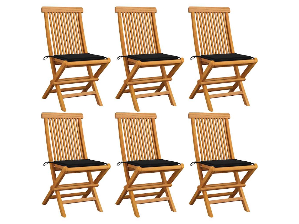 Sillas de jardín DKD Home Decor de 6 piezas con cojines negros, teca maciza