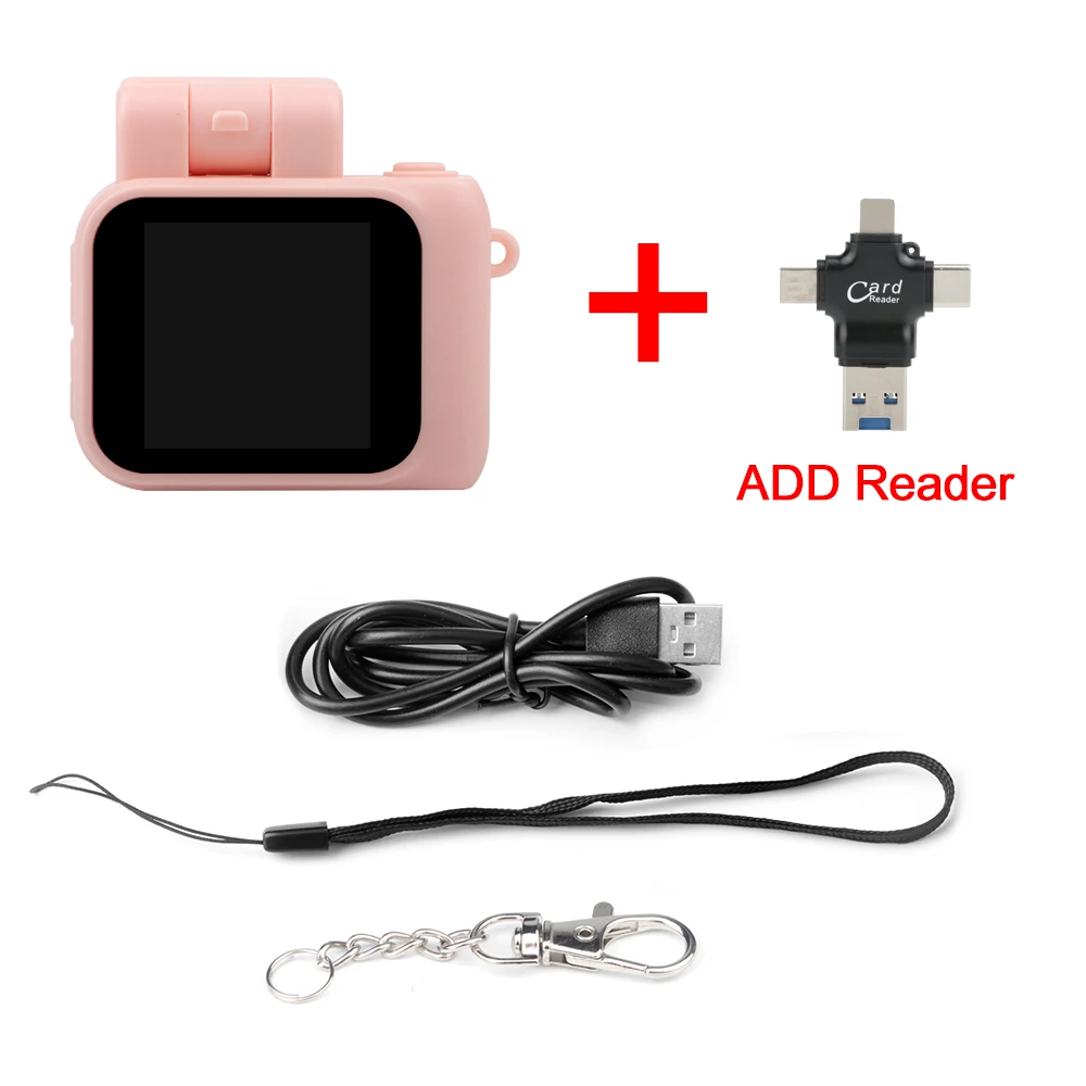 Minicámara Réflex Para Niños (rosa + Lector De Tarjetas - 32 Gb) Con Flash Y Base Para Batería, 1080p, Pantalla Lcd