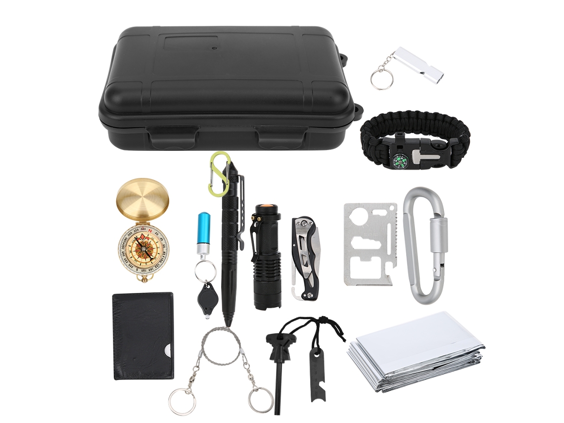 Kit De Herramientas De Supervivencia Multifuncional De 15 Piezas, Caja De Emergencia Sos, Equipo Para Exteriores