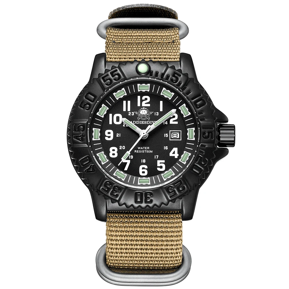 Reloj de cuarzo luminoso de lujo para hombre MDUG (color caqui)