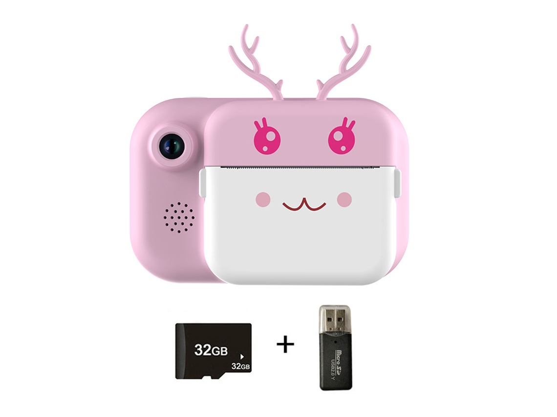 Camara Compacta Para Niños Video Termico Hd Camara Dual Rosa + 32G + Lector De Tarjetas CHRUI