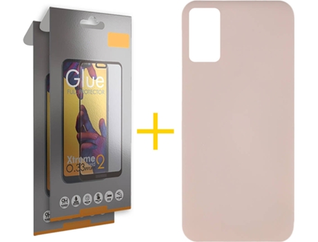 Funda y Protector 2x de Vidrio Full Samsung Galaxy A41 SKYHE Silicona Líquida Rosa Crema
