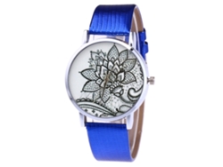 Reloj De Cuero Pu Para Hombre Y Mujer Con Patrón Floral De Quartz Azul Zhoulianfa