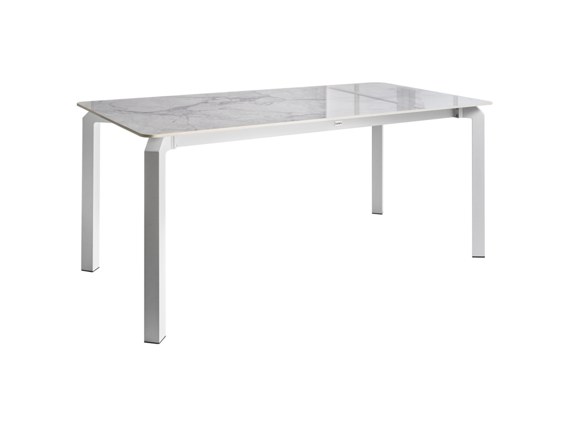 Mesa de comedor de jardín Beliani Feletto en piedra sinterizada blanca 180x90x76