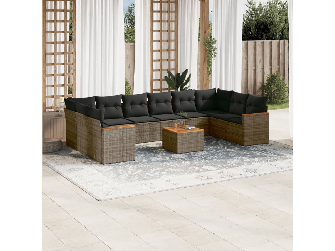 Conjunto de sofá de jardín de 11 piezas con cojines, ratán gris, DKD Home Decor