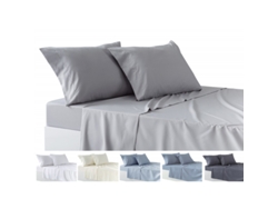 Juego de Sábanas de 4 Piezas (Bajera, Encimera y Dos Fundas Almohada) Cama de 135 x 190/200 cm Gris Claro TODOCAMA