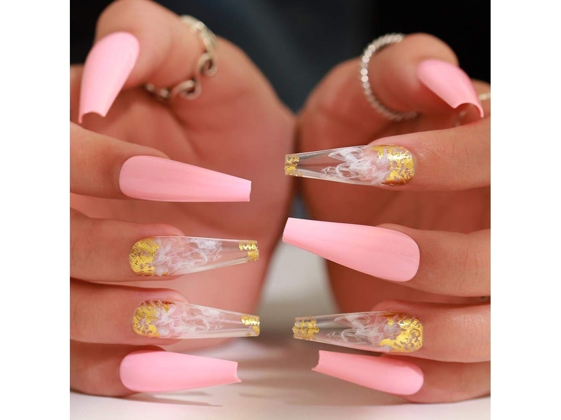 Uñas postizas extralargas con forma de caja y purpurina, uñas acrílicas con forma de zapatillas de ballet, 24 piezas*
