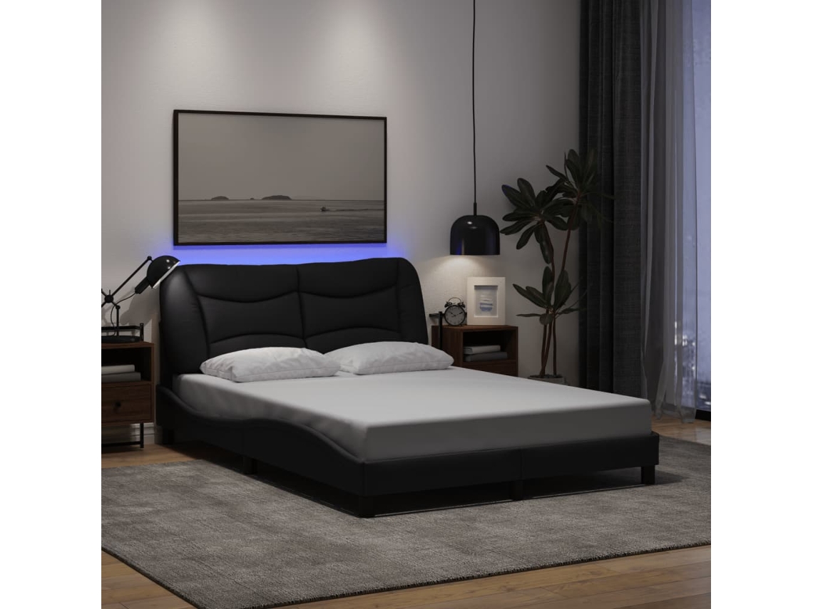 Estructura Cama Con Led Sin Colchón Tela Negro 120x200 Cm
