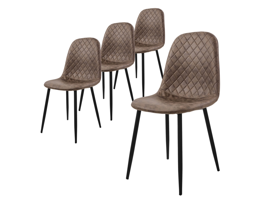 Conjunto de 4 Cadeiras de Jantar com Estofo em Pele Sintética Castanha e Pernas de Metal Incluindo Material de Montagem ML-DESIGN