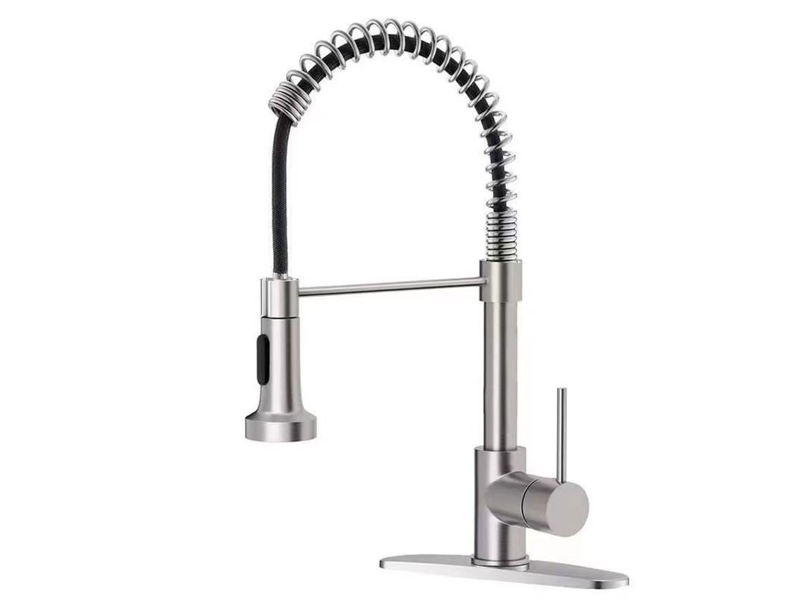 (plata) Grifo Para Fregadero De Cocina De Acero Inoxidable Con Caño Con Resorte, Rotación De 360 Grados, Uso Dual De Agua Fría Y Caliente.
