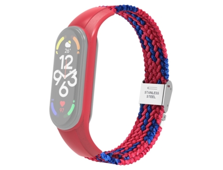 Correa de acero inoxidable trenzado con hebilla ajustable para Xiaomi Mi Band 7 - rojo/azul