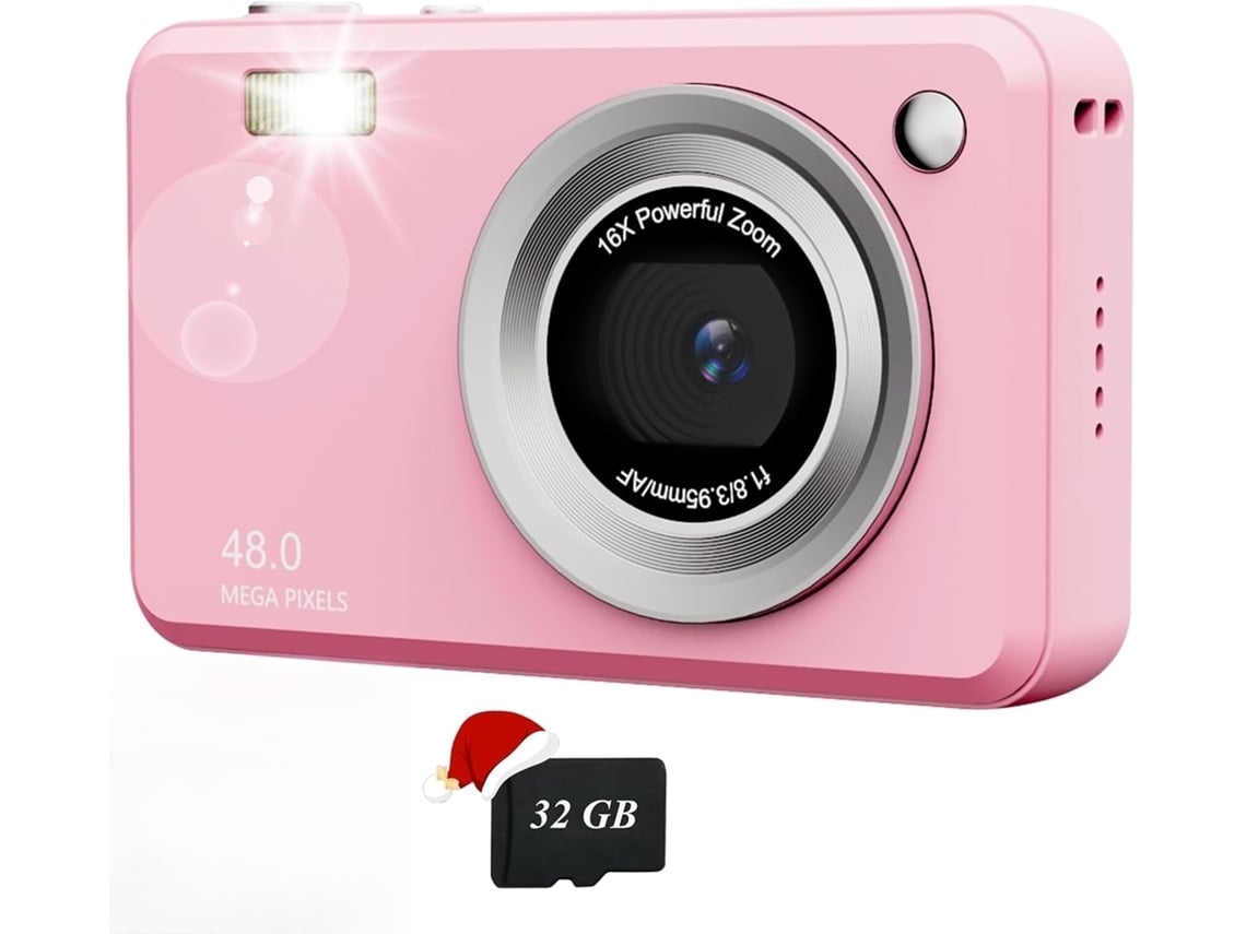 Cámara Digital Compacta Portátil Resolución Hd 48mp Con Tarjeta De 32gb Rosa Zruxe
