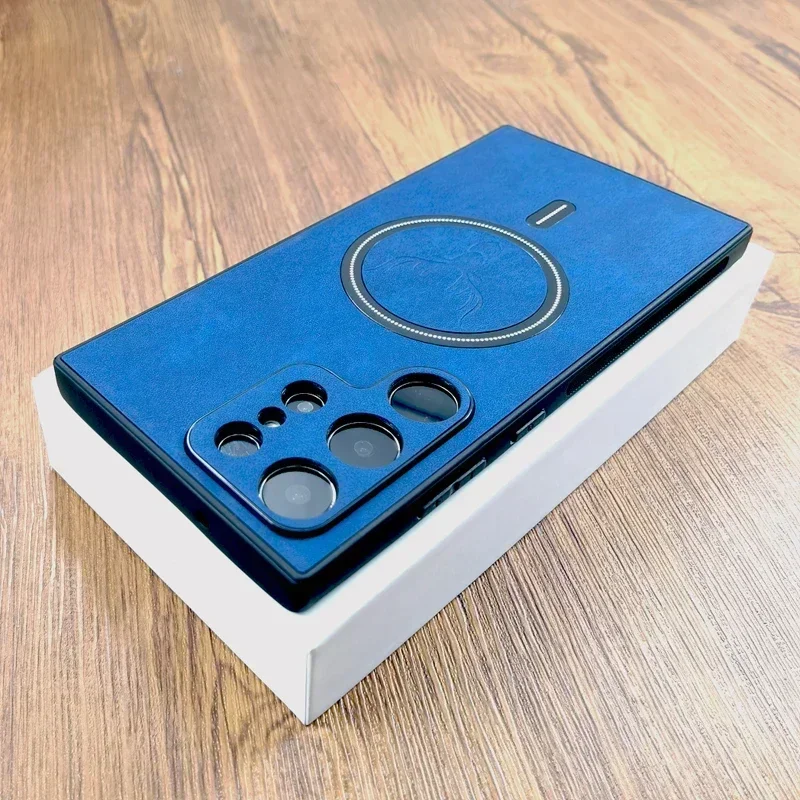 (galaxy S24 Fe Azul) Compatible Con Fundas Protectoras De Imitación De Cuero De Samsung, Admite Carga Inalámbrica Magnética Magsafe.