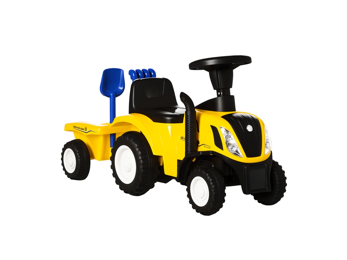 Tractor para niños de 12 a 36 meses con remolque desmontable, andador/coche con bocina, faro, pala y rastrillo, capacidad de carga de 25 kg, 91 x 29 x 44 cm, amarillo, ZENCORE SERVICES