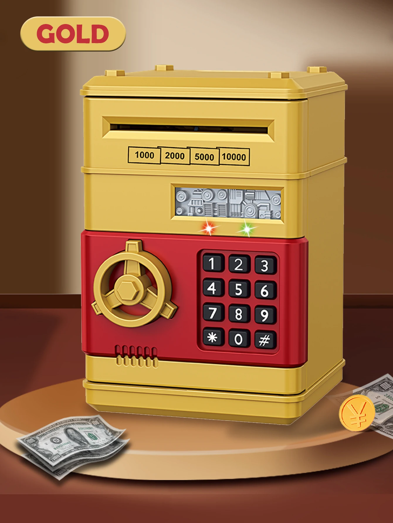 Hucha electrónica multifuncional, monedero, con dispensador automático de billetes, regalo para niños MDUG (dorado)