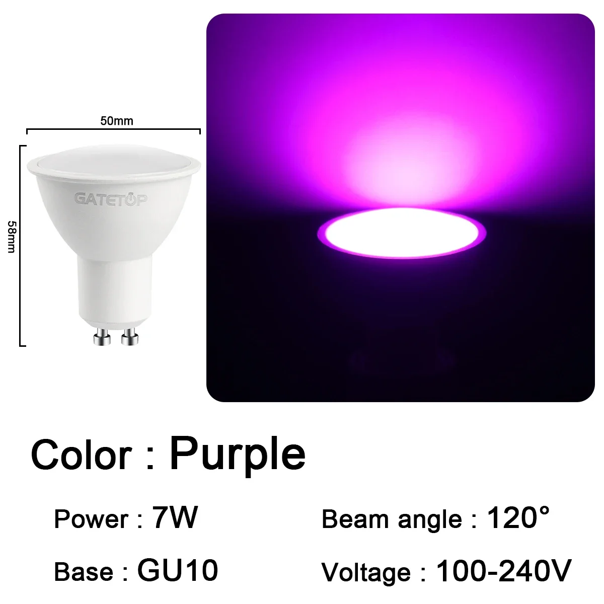 Bombillas Led (gu10 Morado, 12 Unidades), Ideales Para Festivales, Karaokes, Bares Y Escaparates.