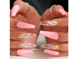 Uñas Postizas Extralargas Con Purpurina Y Diseño De Ataúd, Con Uñas Acrílicas Estilo Bailarina, 24 Unidades*